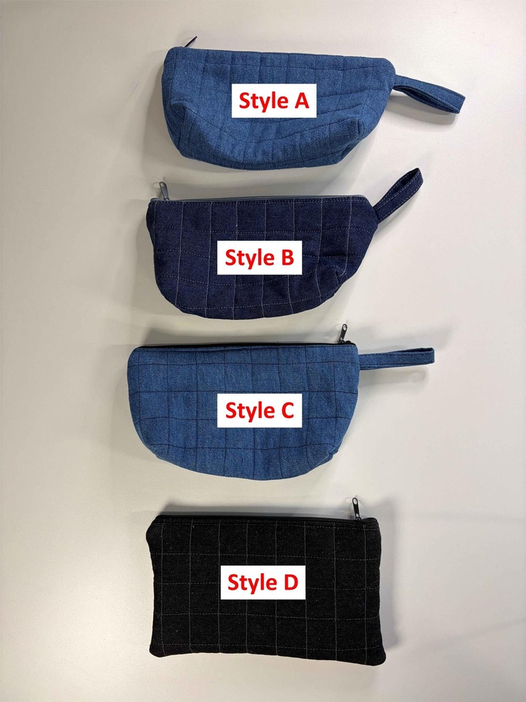Trousse multi-usage matelassée en denim recyclé - Style au choix (A)
