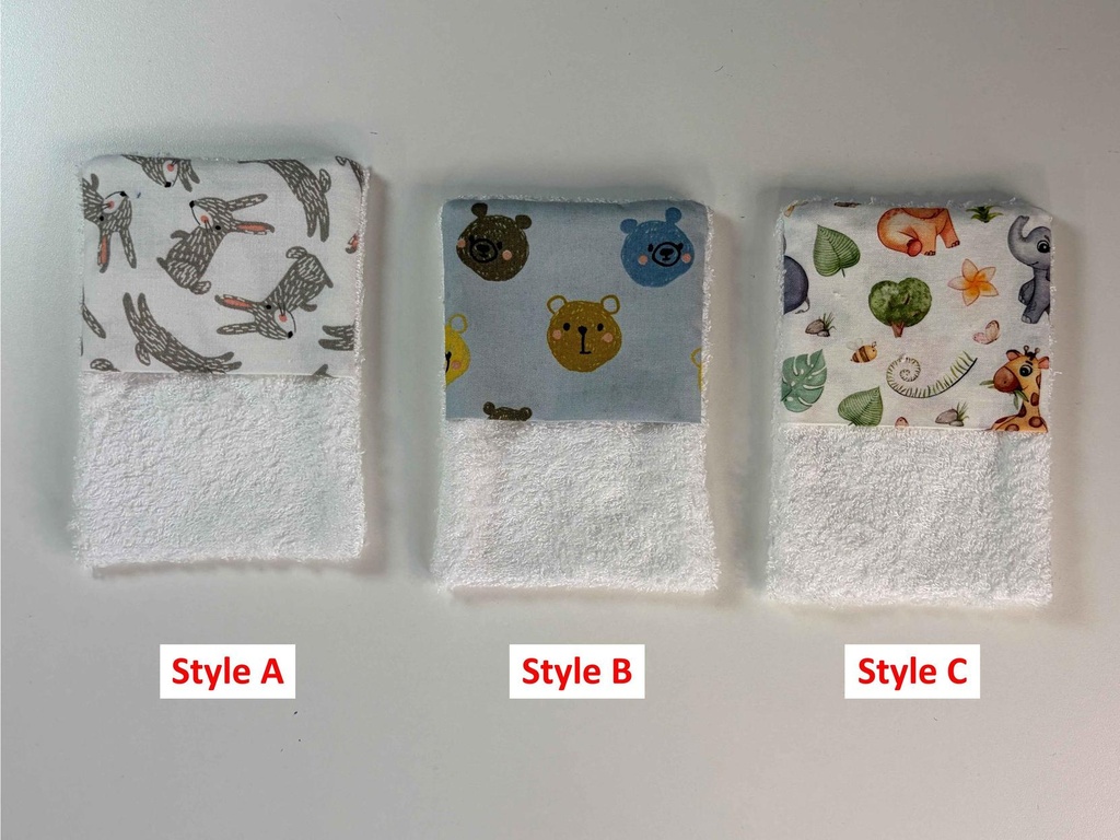 Débarbouillette pour bébé en ratine et coton - Style au choix (A)